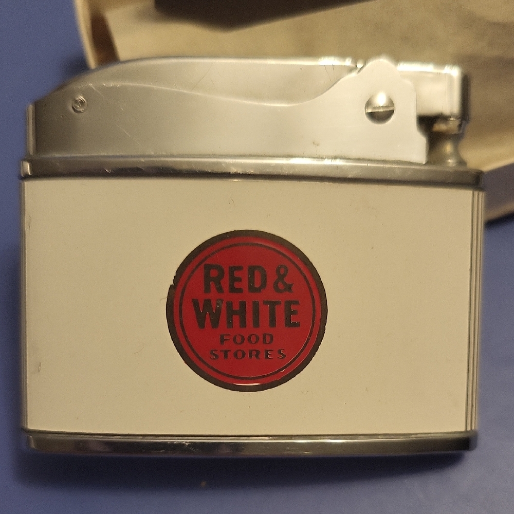 Vintage Red & White Food Stores Flat Lighter NIB